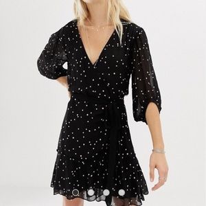 AllSaints Gracie wrap dress with embroidered stars